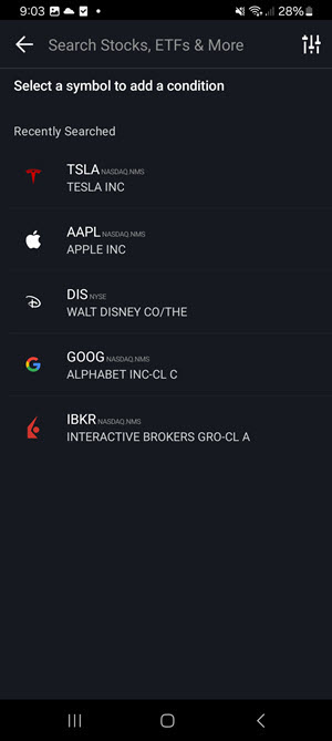 The search alert symbol on the android phone